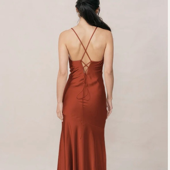 Revelry Dresses & Skirts - Revelry Rust Red Satin Backless Lace-Up Gown